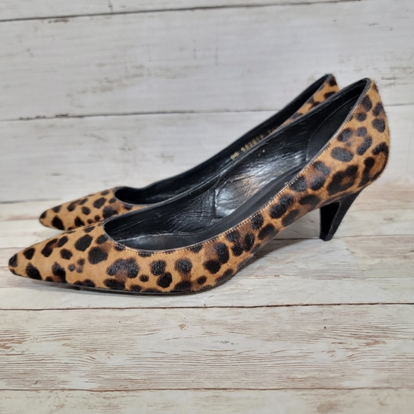 SAINT LAURENT Leopard Print Pony Hair Charlotte Kitten Heels - Picture 8 of 16